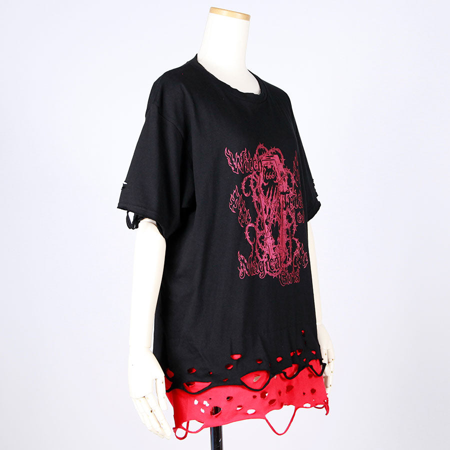 Damaged Hem Coffin Graphic T-Shirt