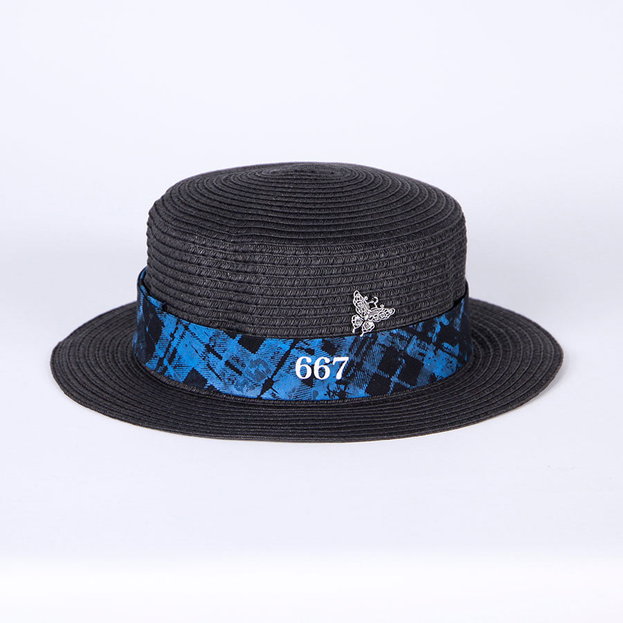 Checkered Boater Hat with Butterfly Charm – h.NAOTO WEBSHOP