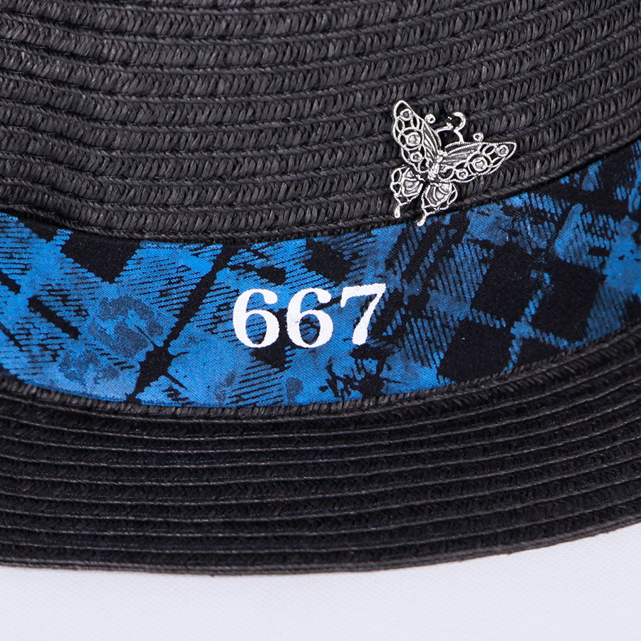 Checkered Boater Hat with Butterfly Charm