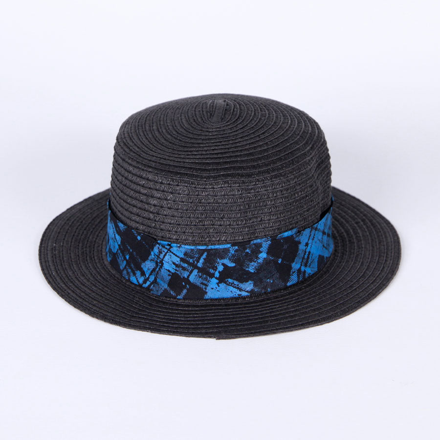 Checkered Boater Hat with Butterfly Charm