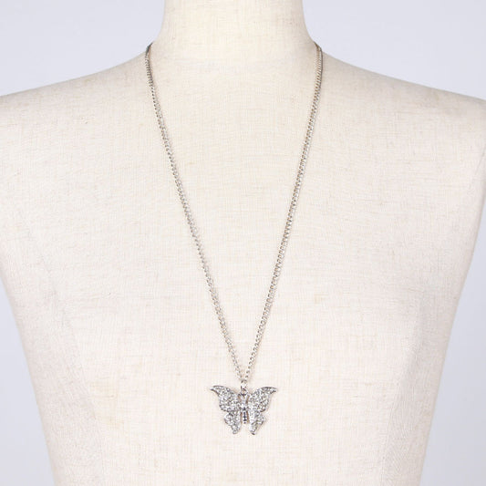 Silver Butterfly Rhinestone Necklace