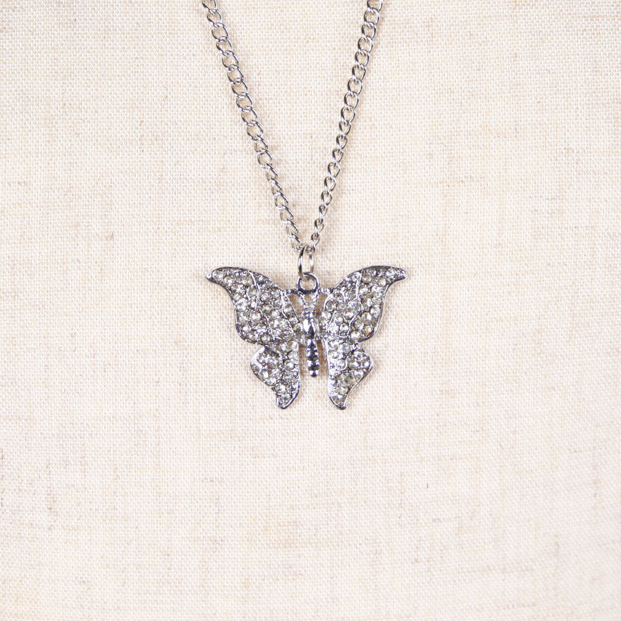 Silver Butterfly Rhinestone Necklace – h.NAOTO WEBSHOP