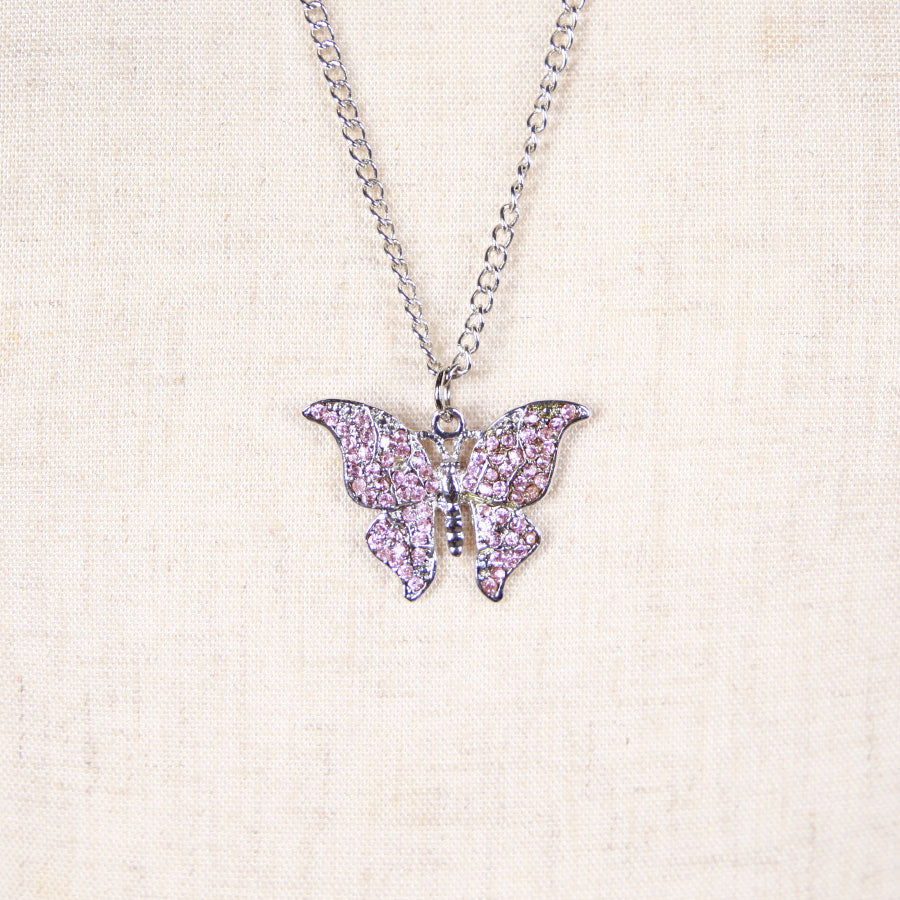 Pink Butterfly Rhinestone Necklace