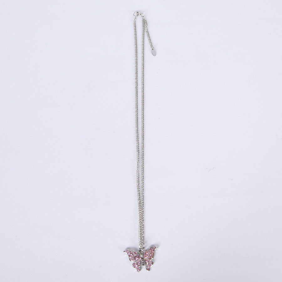 Pink Butterfly Rhinestone Necklace