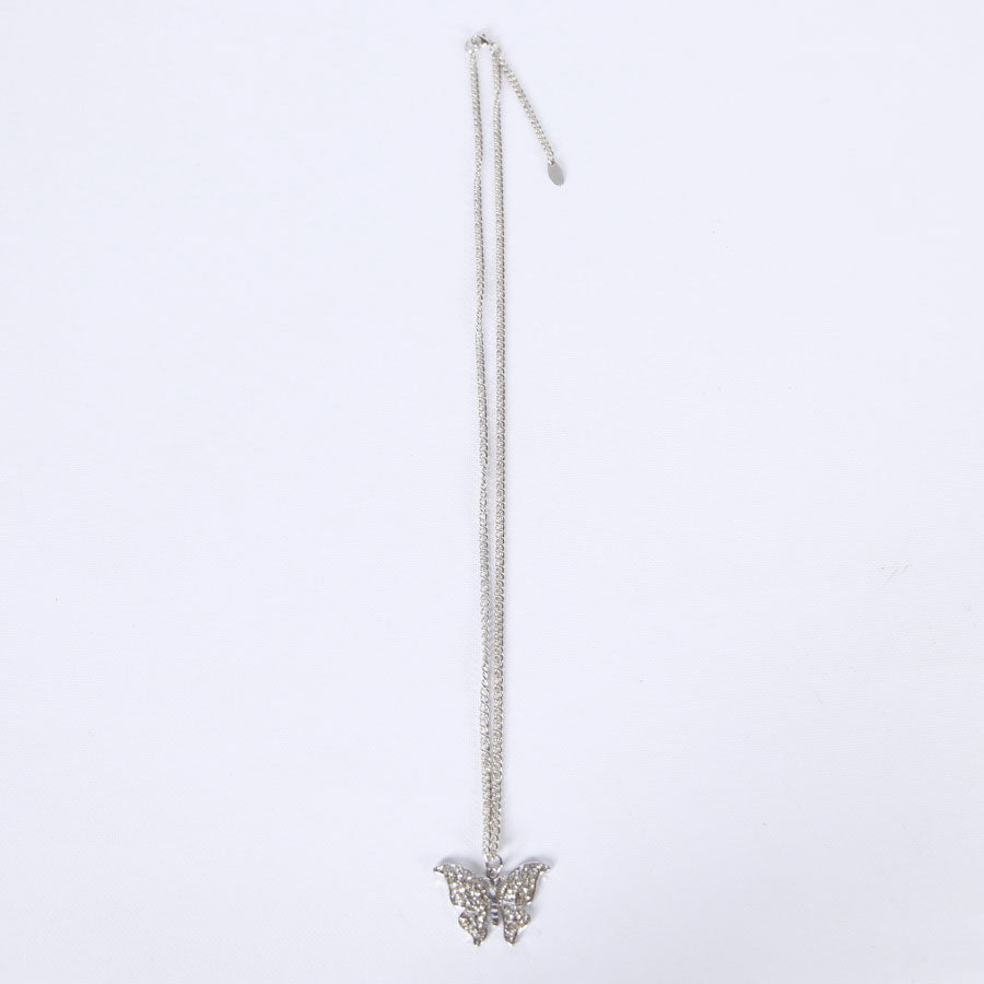 Silver Butterfly Rhinestone Necklace