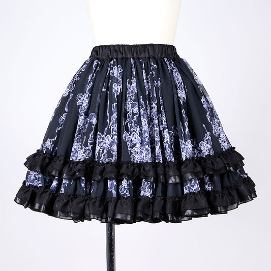 Bloody Rose Volume Mini Skirt / BK-WH