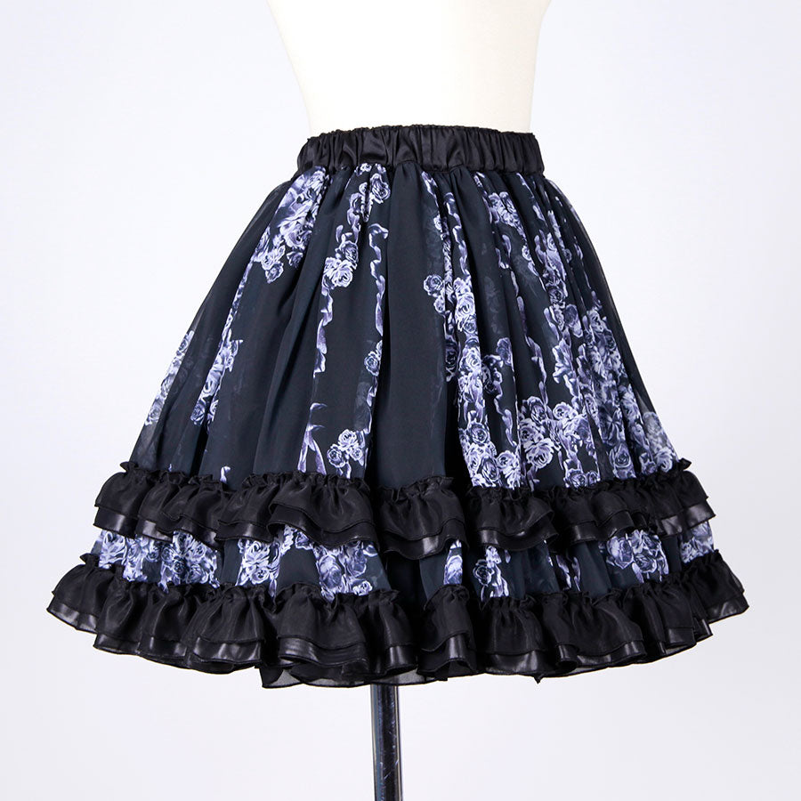 Bloody Rose Volume Mini Skirt / BK-WH