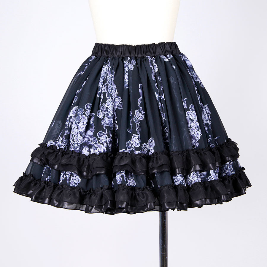 Bloody Rose Volume Mini Skirt / BK-WH