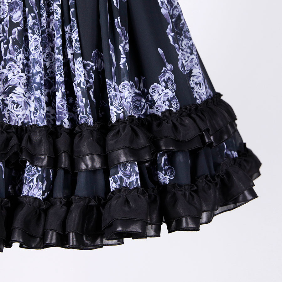Bloody Rose Volume Mini Skirt / BK-WH