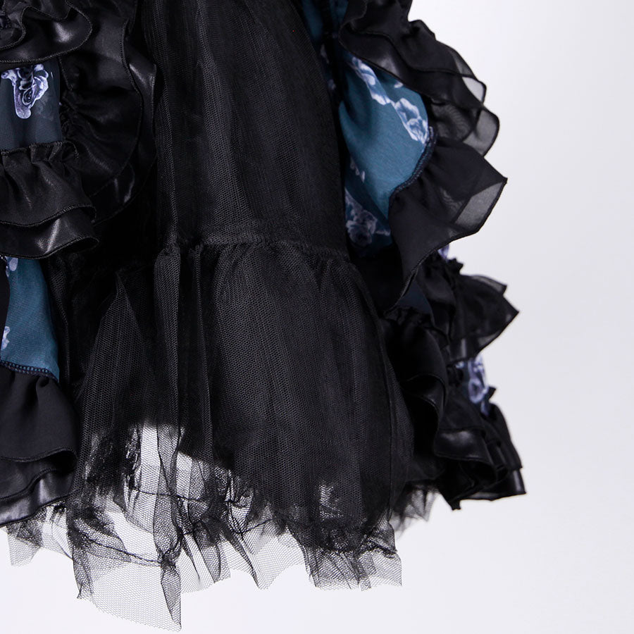 Bloody Rose Volume Mini Skirt / BK-WH