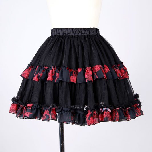 Bloody Rose Double Frill Black Volume Skirt / BK-RD
