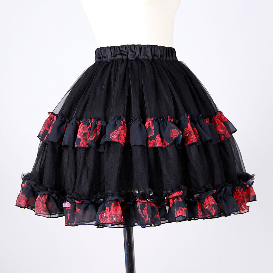 Blood Rose Double Frill Black Volume Skirt / BK-RD