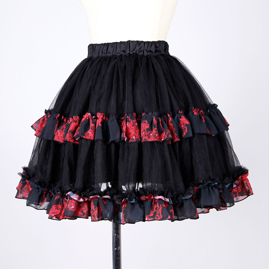Blood Rose Double Frill Black Volume Skirt / BK-RD