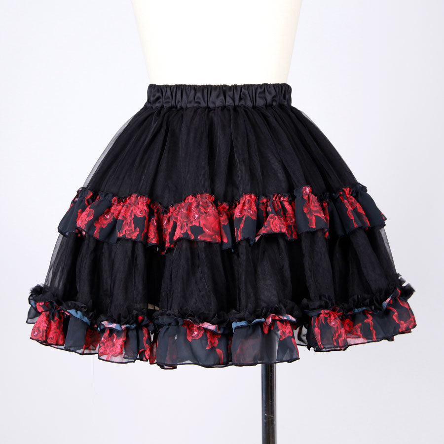 Blood Rose Double Frill Black Volume Skirt / BK-RD