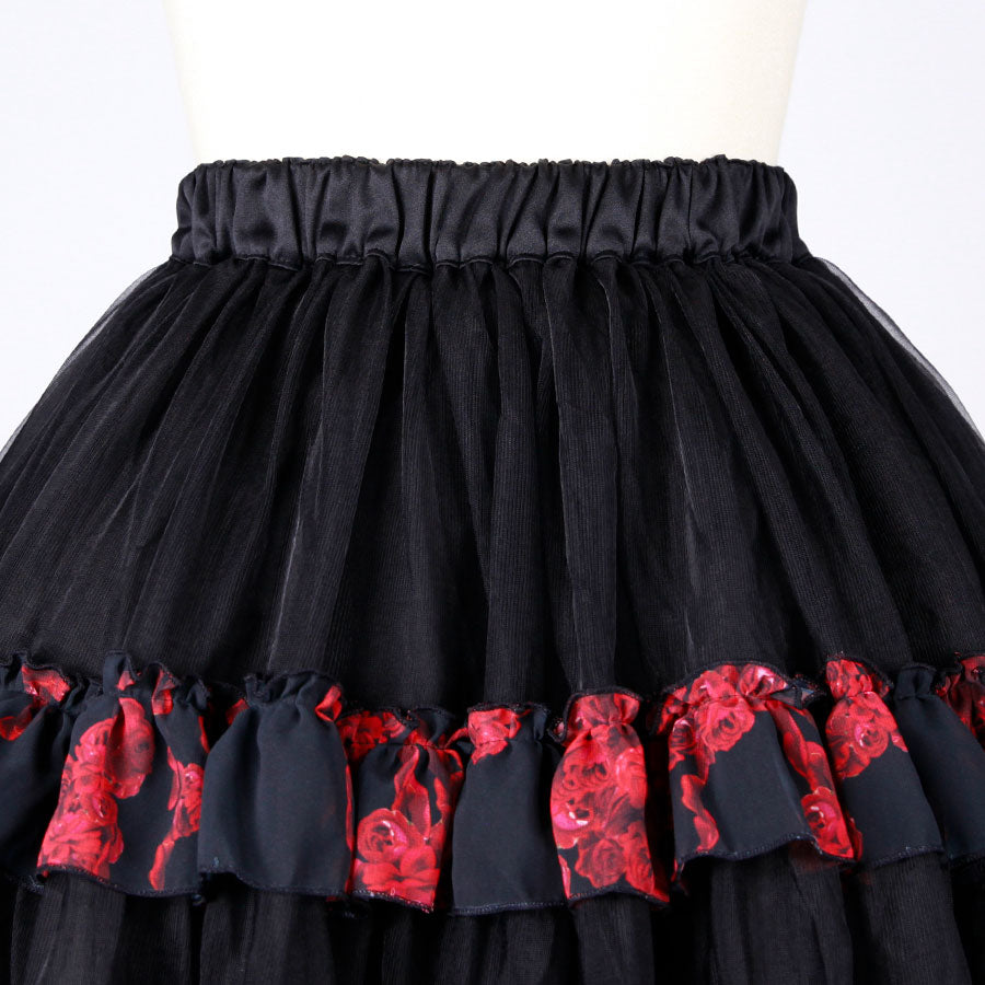 Blood Rose Double Frill Black Volume Skirt / BK-RD