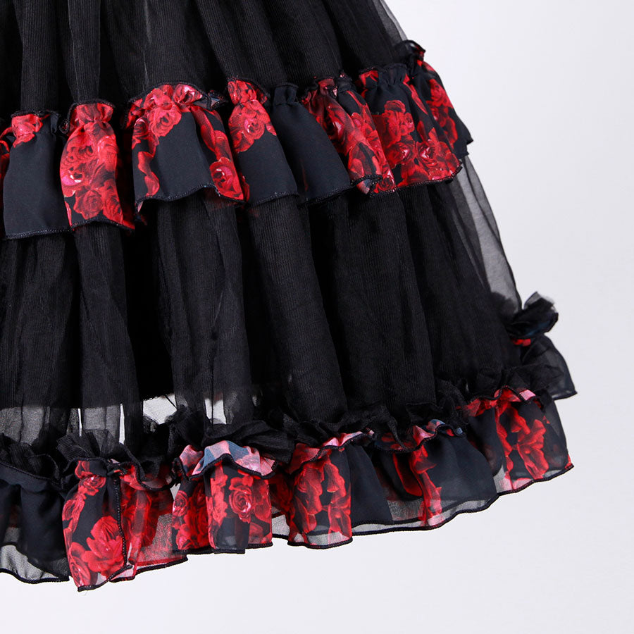 Blood Rose Double Frill Black Volume Skirt / BK-RD