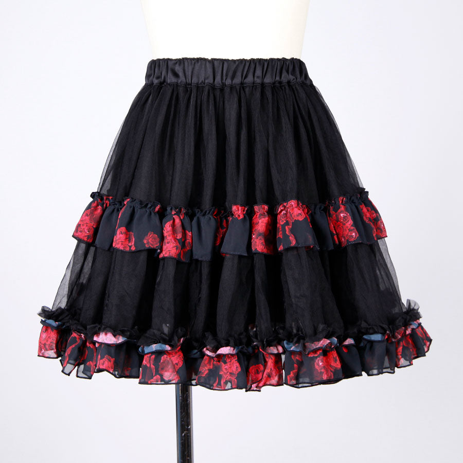 Blood Rose Double Frill Black Volume Skirt / BK-RD
