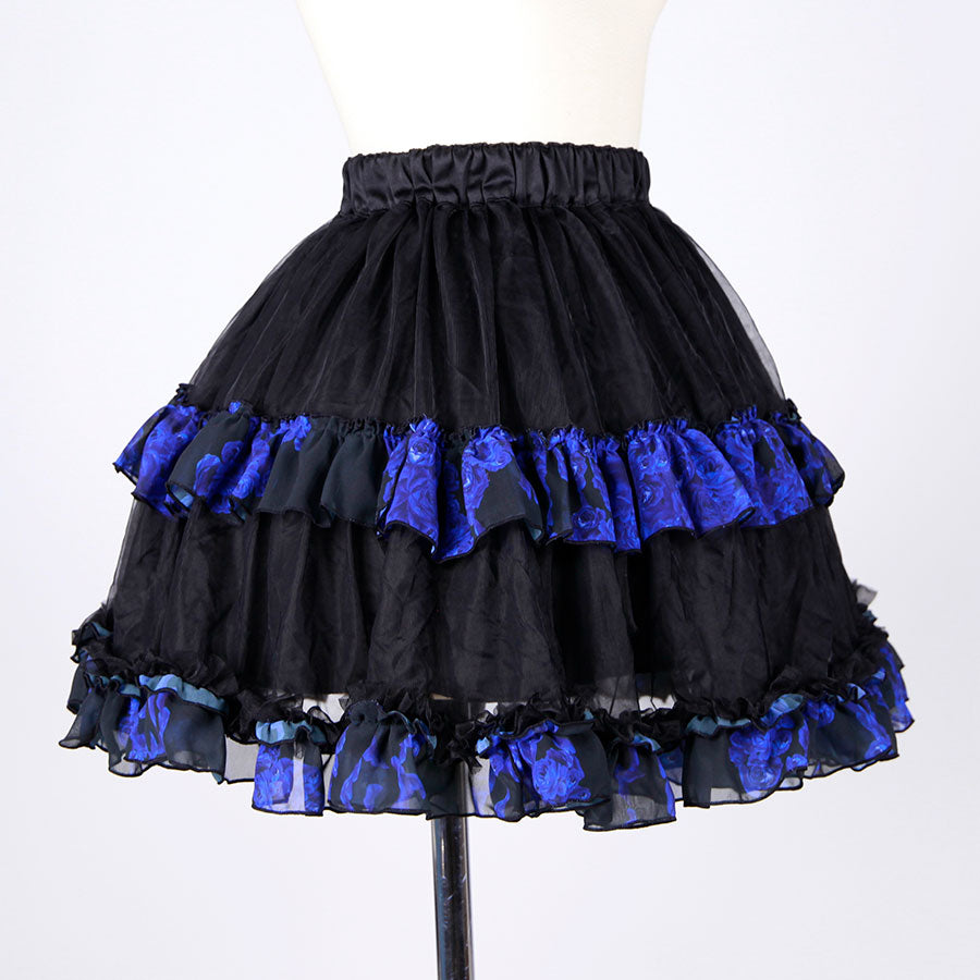 Blood Rose Double Frill Black Volume Skirt / BK-BL