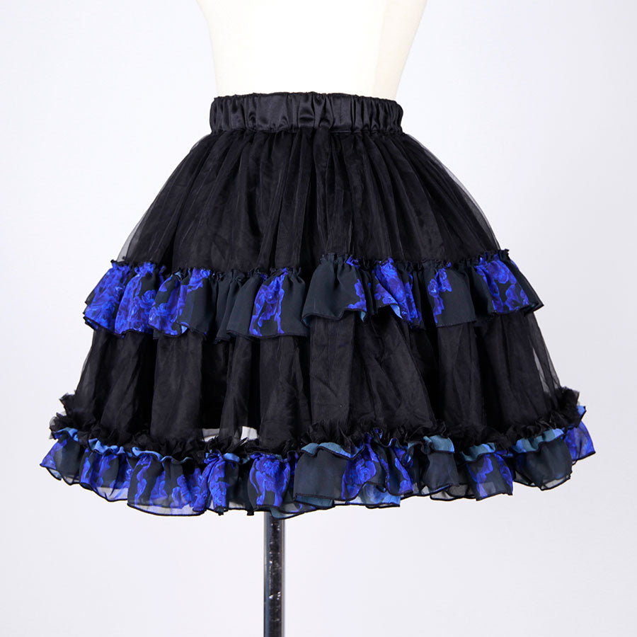 Blood Rose Double Frill Black Volume Skirt / BK-BL