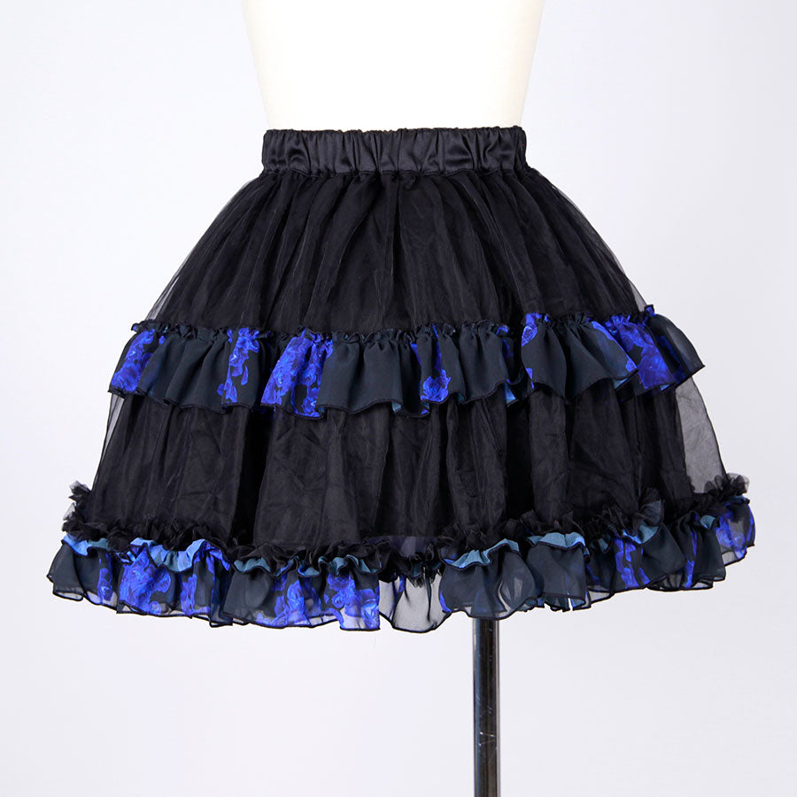 Blood Rose Double Frill Black Volume Skirt / BK-BL
