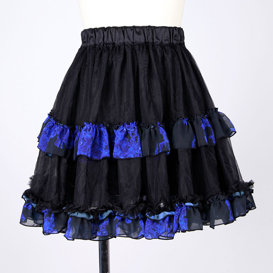 Blood Rose Double Frill Black Volume Skirt / BK-BL