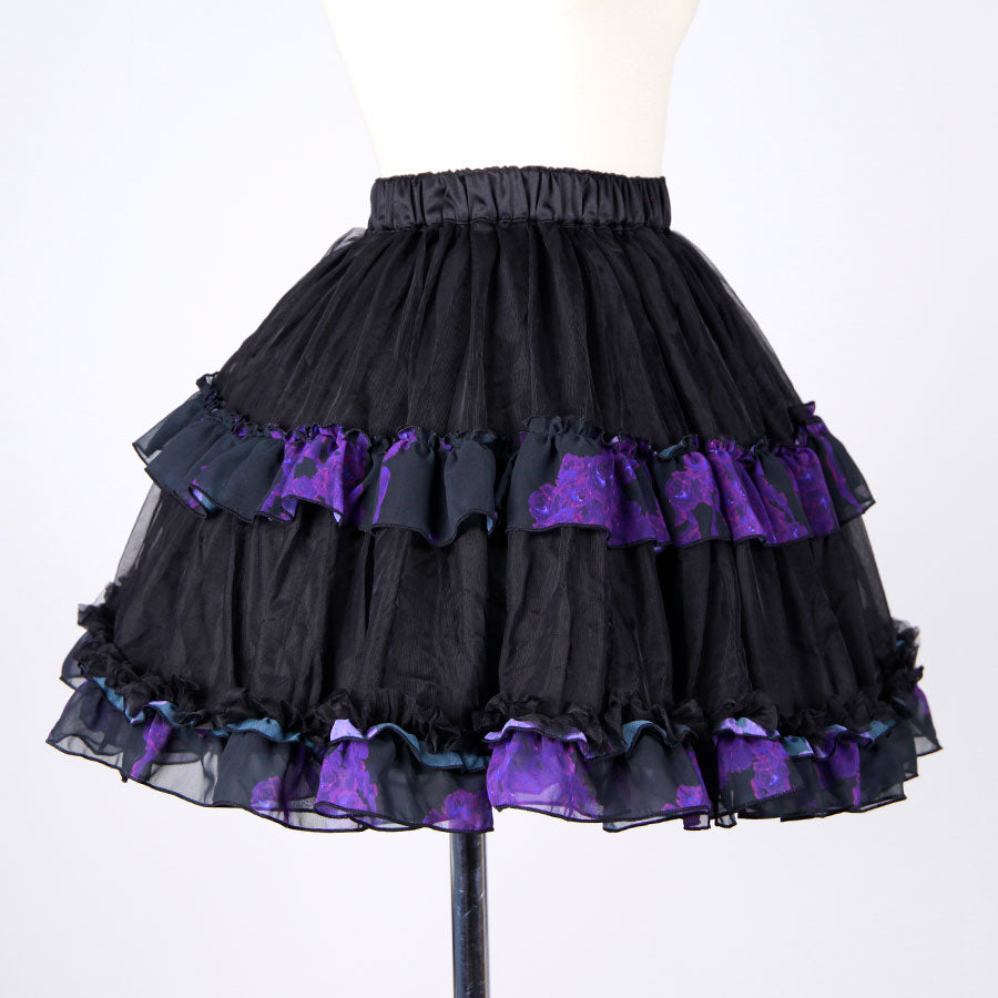 Blood Rose Double Frill Black Volume Skirt / BK-PUR