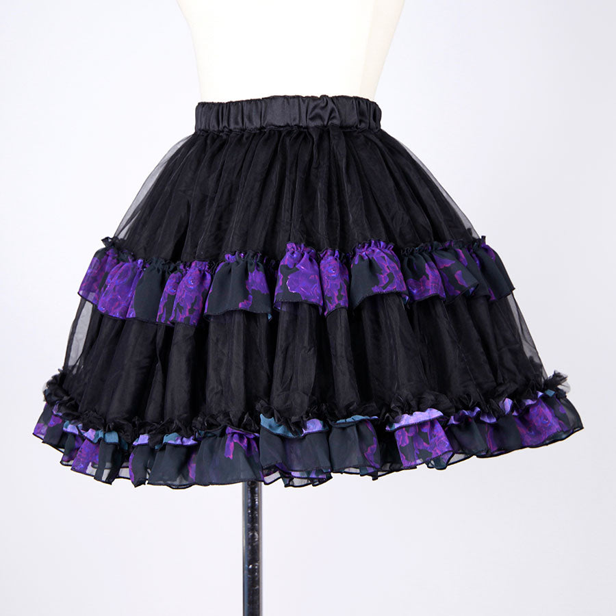 Blood Rose Double Frill Black Volume Skirt / BK-PUR