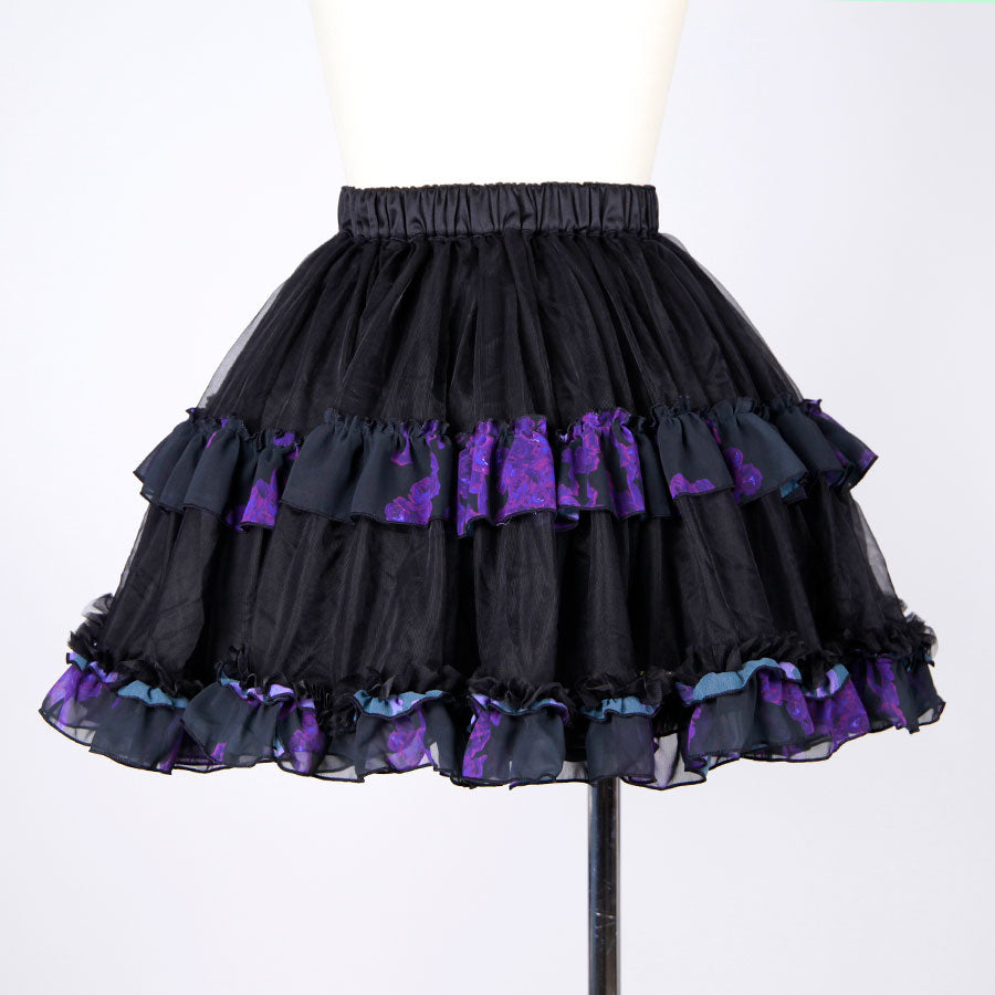 Blood Rose Double Frill Black Volume Skirt / BK-PUR