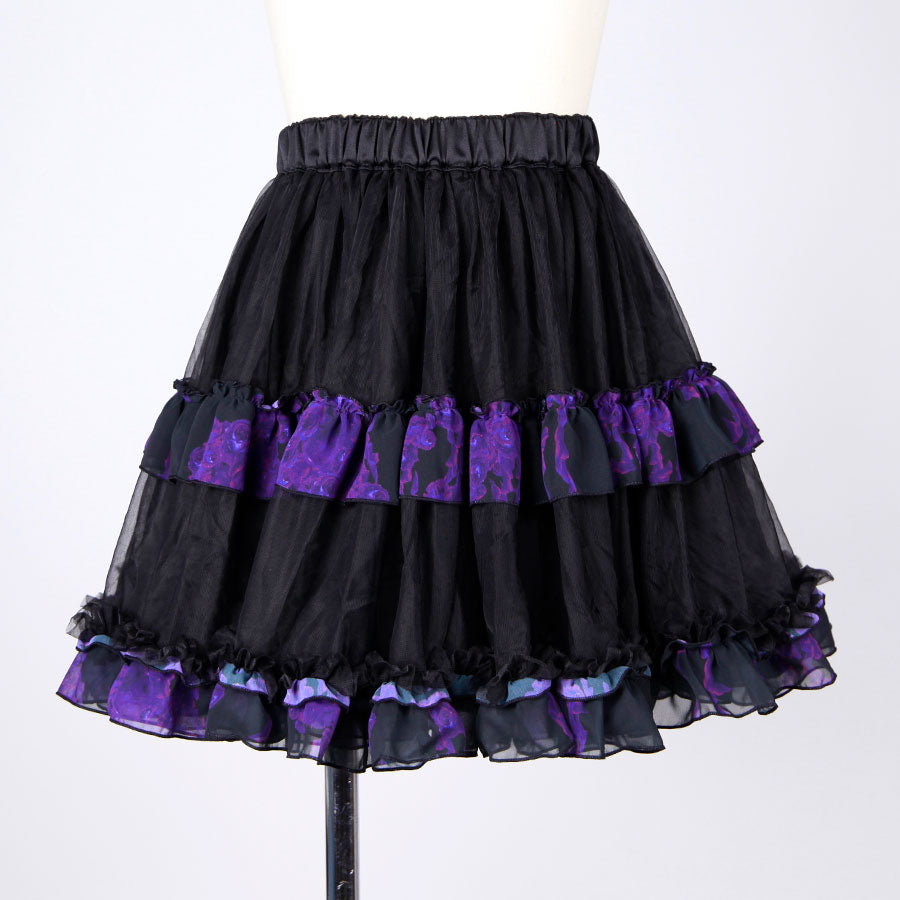 Blood Rose Double Frill Black Volume Skirt / BK-PUR