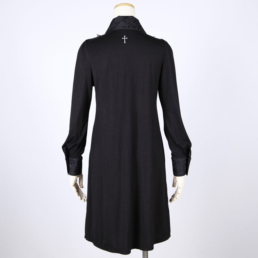 Jacquard Collar Stretch Shirt Dress