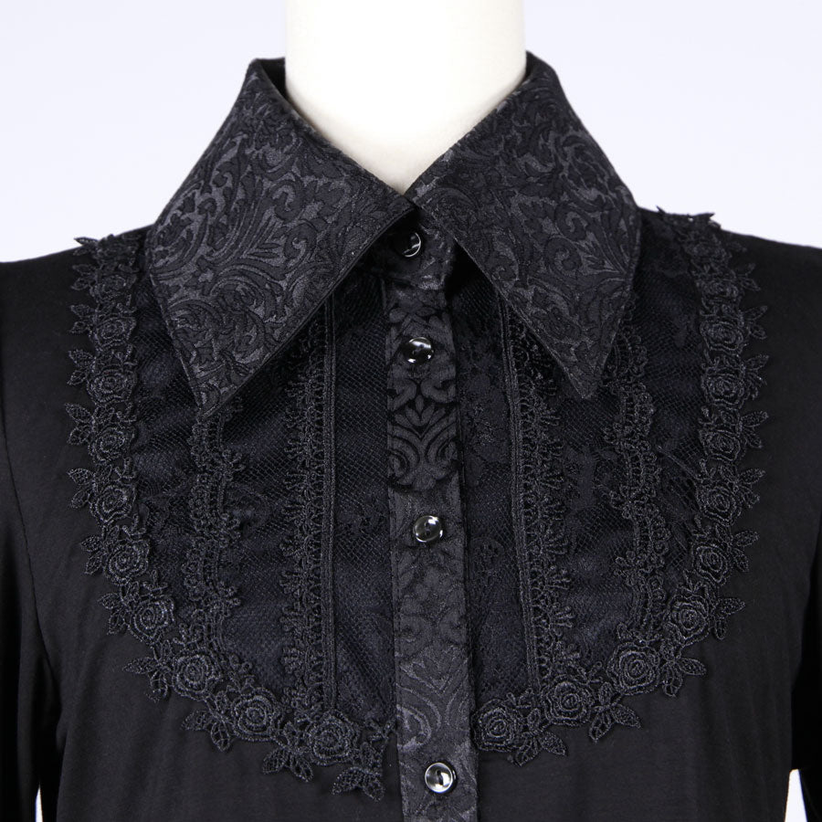 Jacquard Collar Stretch Shirt Dress