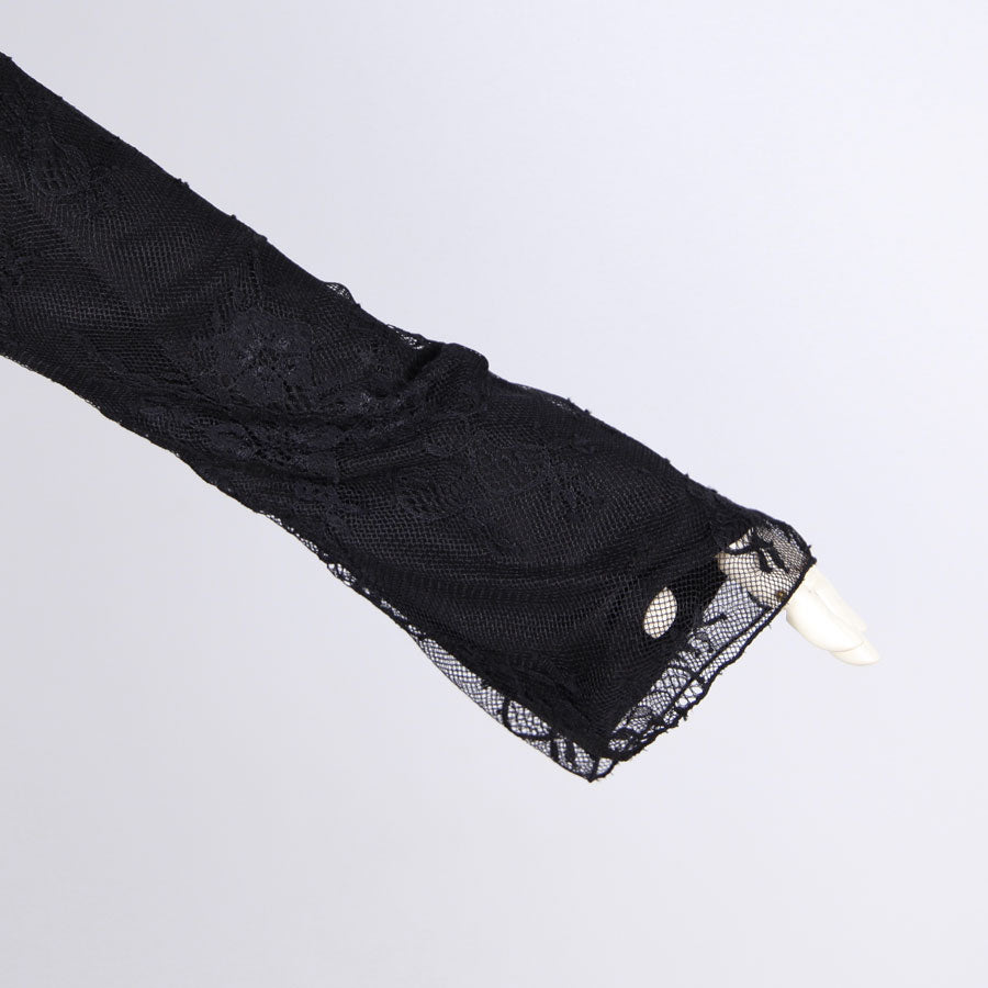 Asymmetrical Lace Overlay High-Neck Top