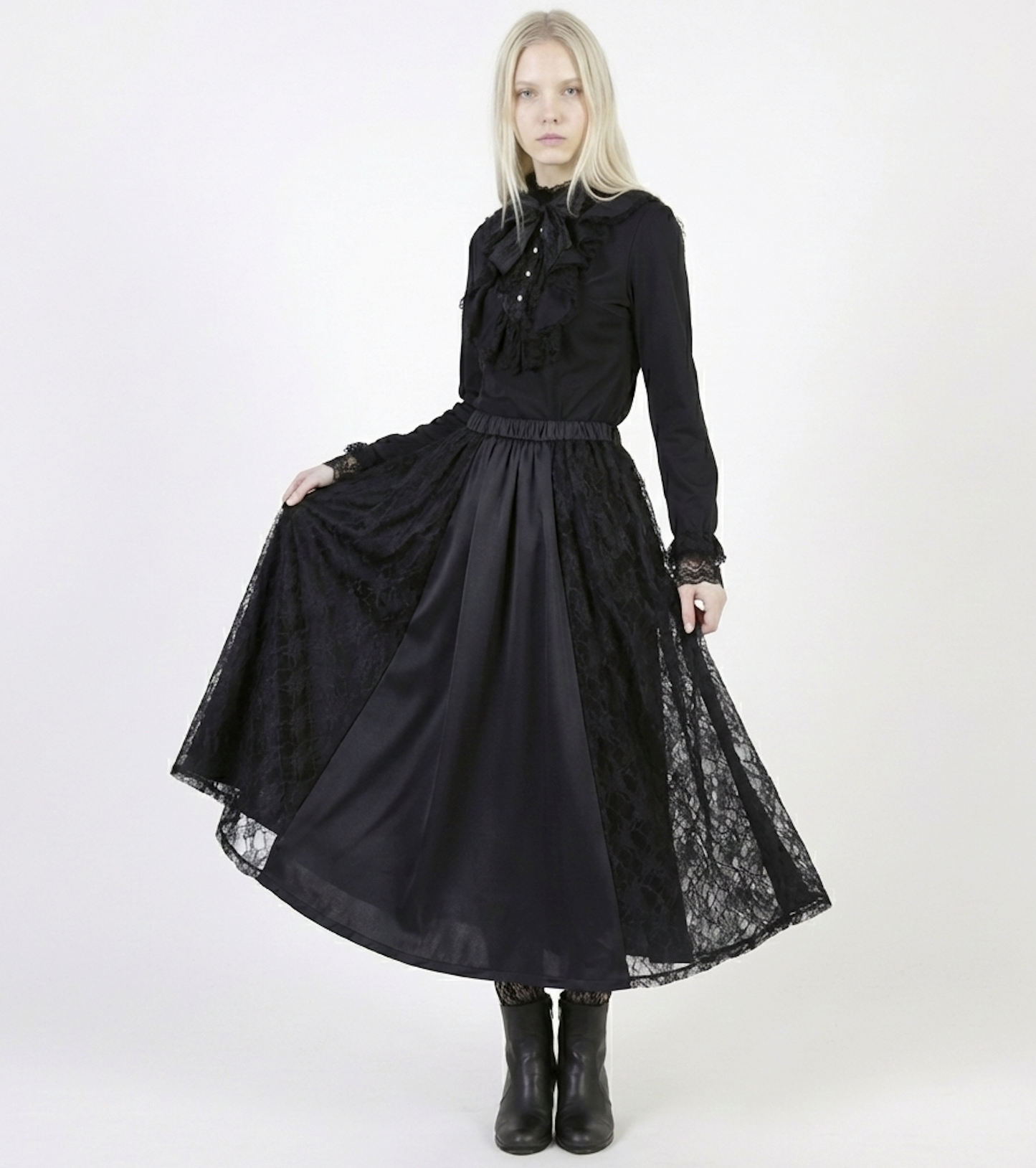 Gothic Lace Flared Maxi Skirt