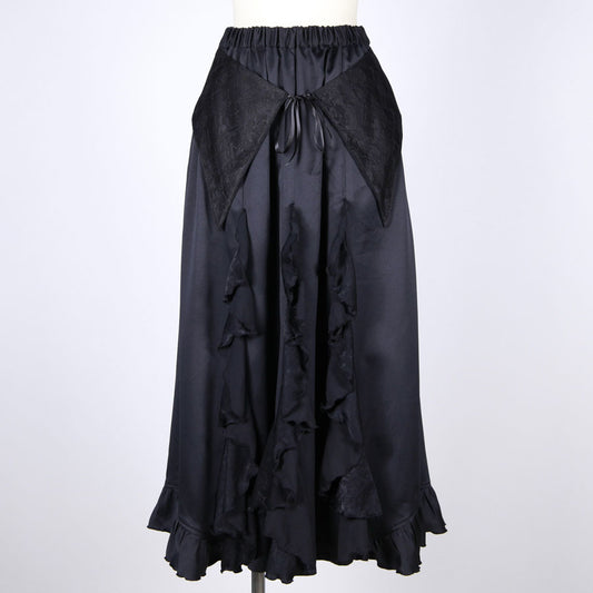 Gothic Ruffle Wrap-Style Flared Maxi Skirt