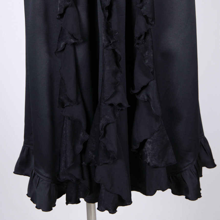 Gothic Ruffle Wrap-Style Flared Maxi Skirt