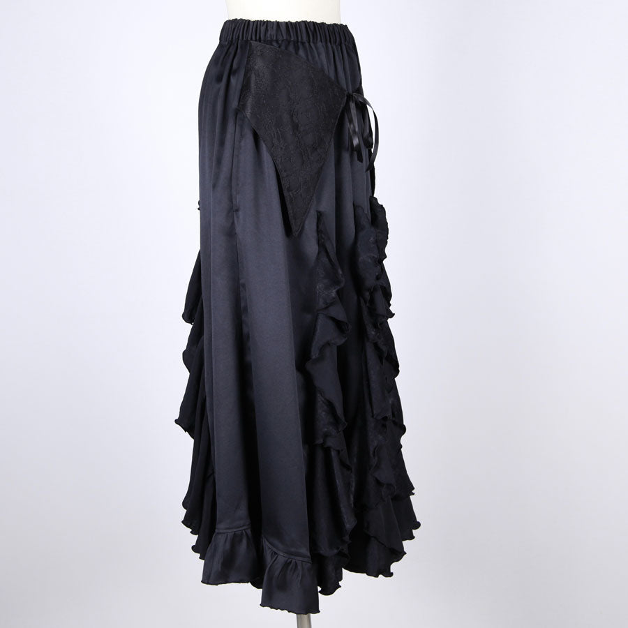 Gothic Ruffle Wrap-Style Flared Maxi Skirt