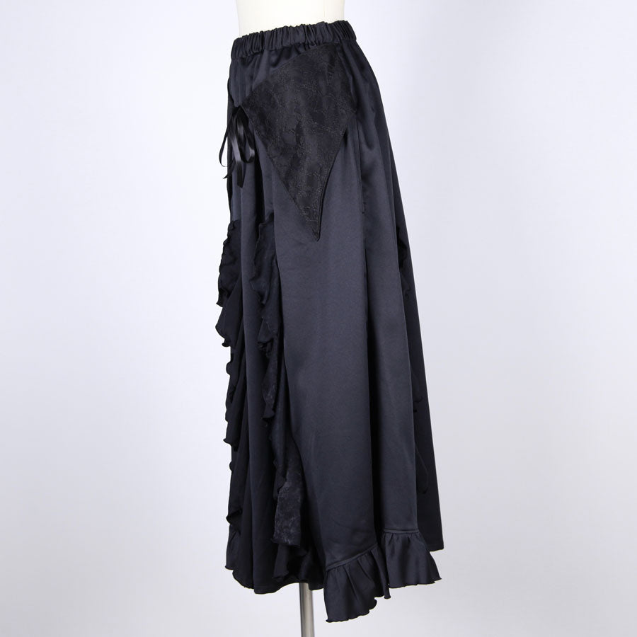 Gothic Ruffle Wrap-Style Flared Maxi Skirt