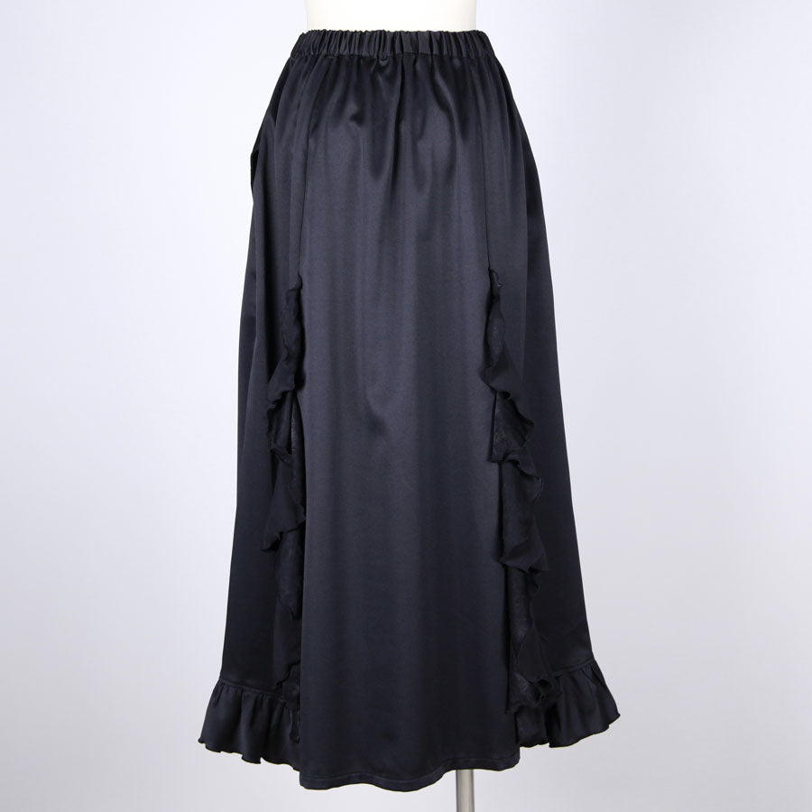 Gothic Ruffle Wrap-Style Flared Maxi Skirt