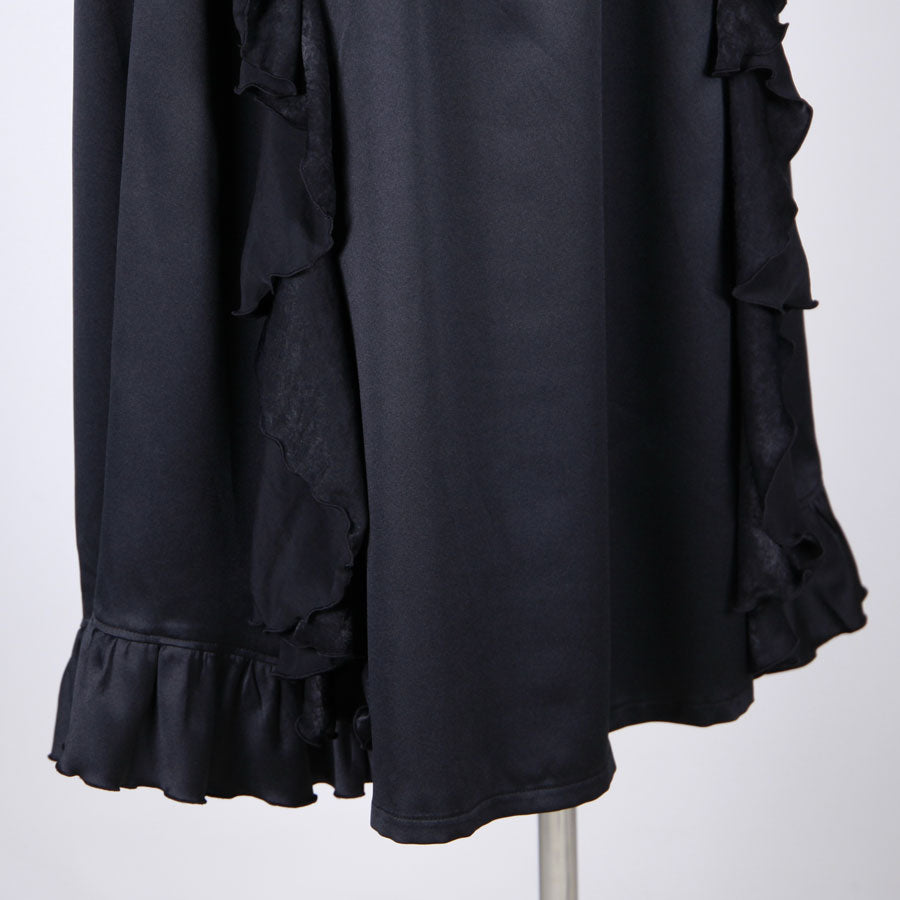 Gothic Ruffle Wrap-Style Flared Maxi Skirt