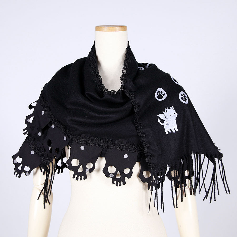 Devil Cat Skull Polka Dot Stole