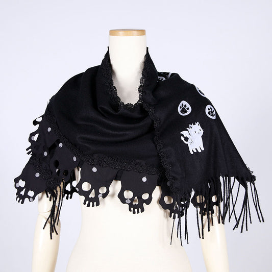 Devil Cat Skull Polka Dot Stole