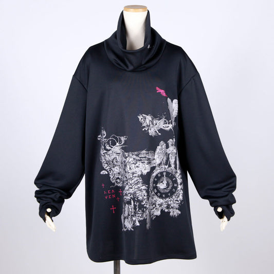 High neck warm goth TOPS / BK-RD