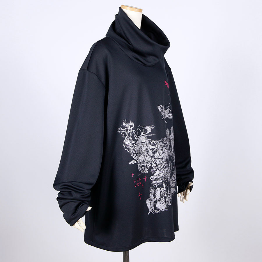 High neck warm goth TOPS / BK-RD