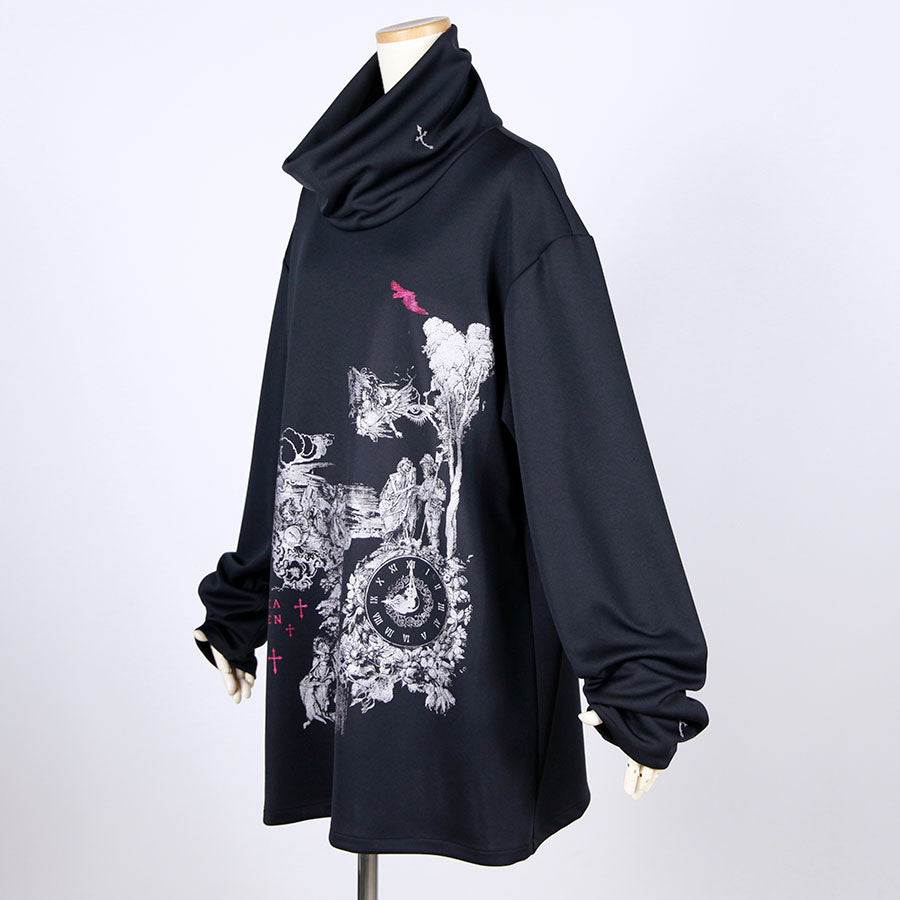 High neck warm goth TOPS / BK-RD