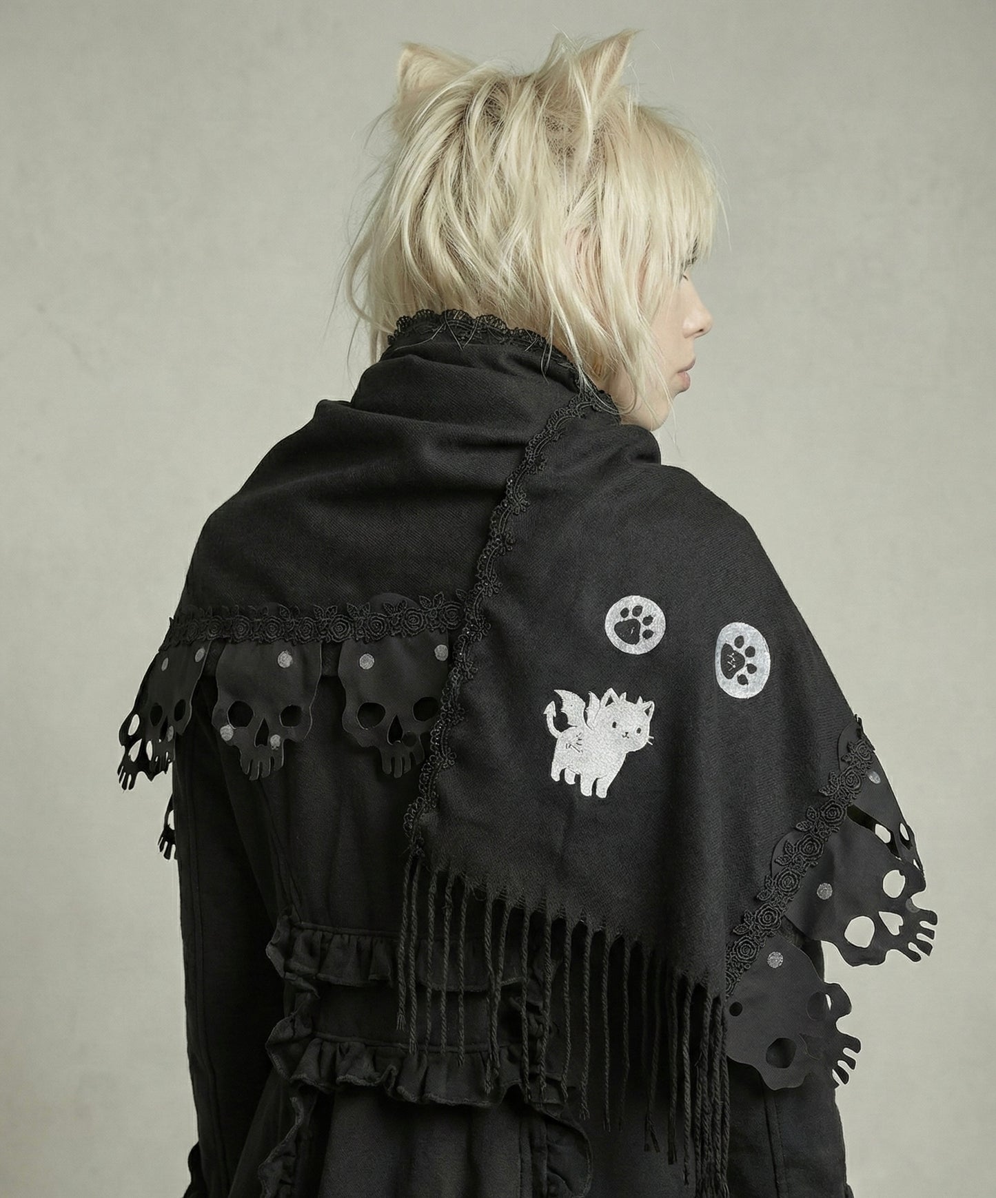 Devil Cat Skull Polka Dot Stole