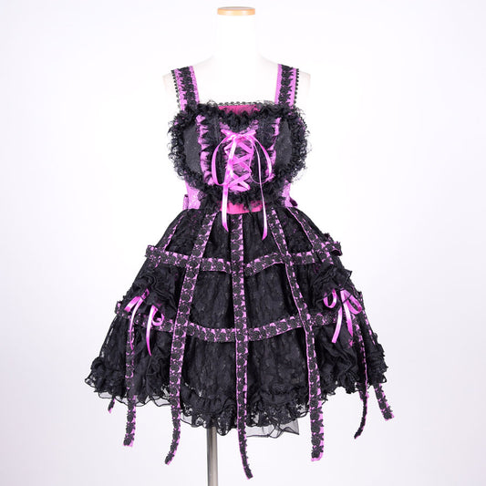  【Released from 0:00 AM on Friday, December 1st】Raspberry Babydoll Birdcage Dress