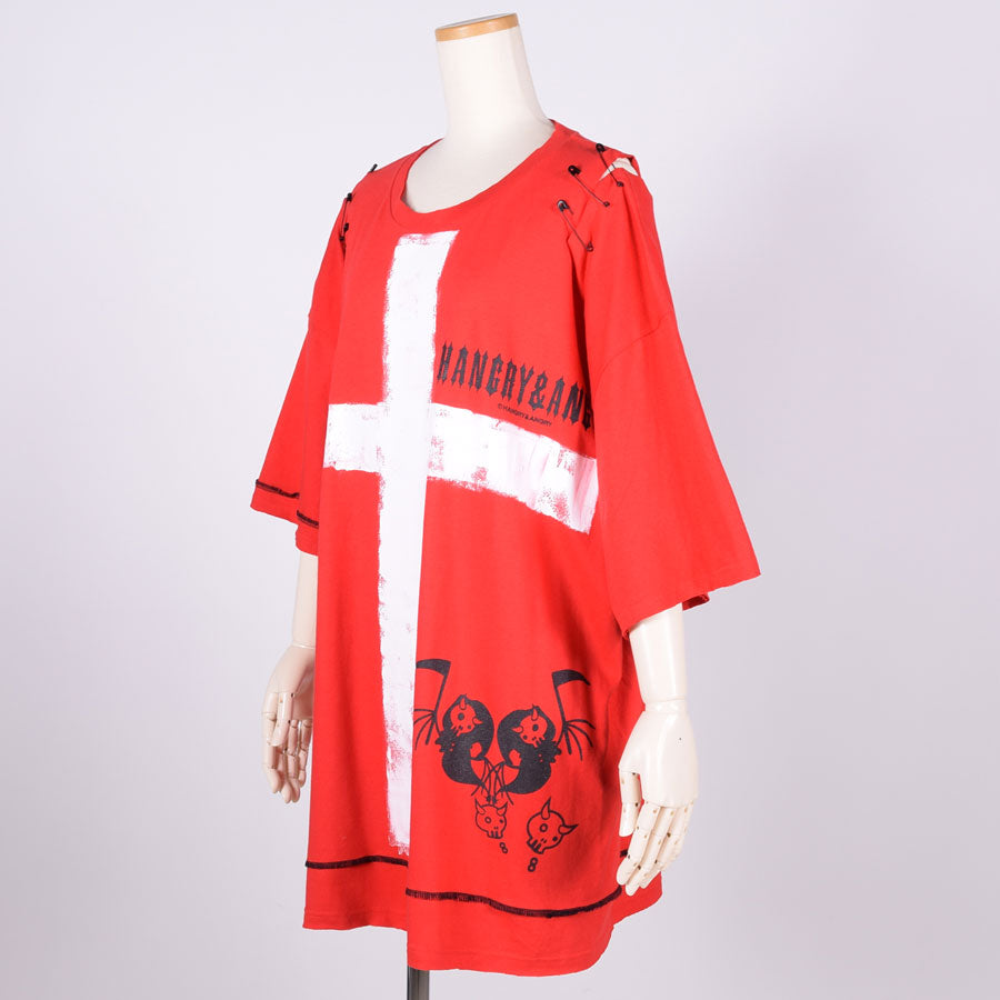 Hand-Drawn Cross Oversize T-SH / RD