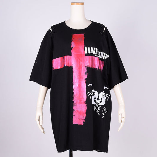 Hand-drawn cross oversize T-sh / BK