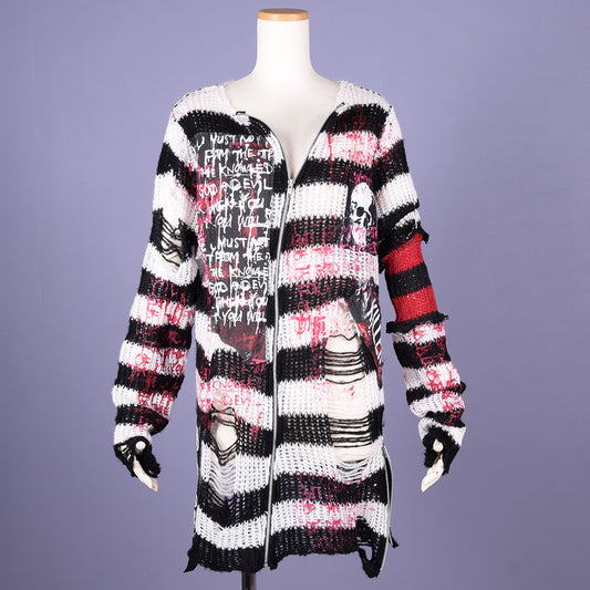 Destroy Border Mohair Cardigan / WH-BK