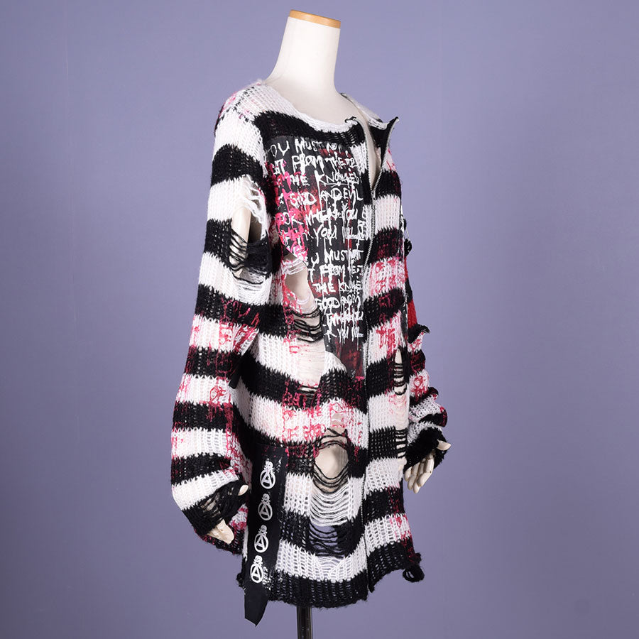 Destroy Border Mohair Cardigan / WH-BK